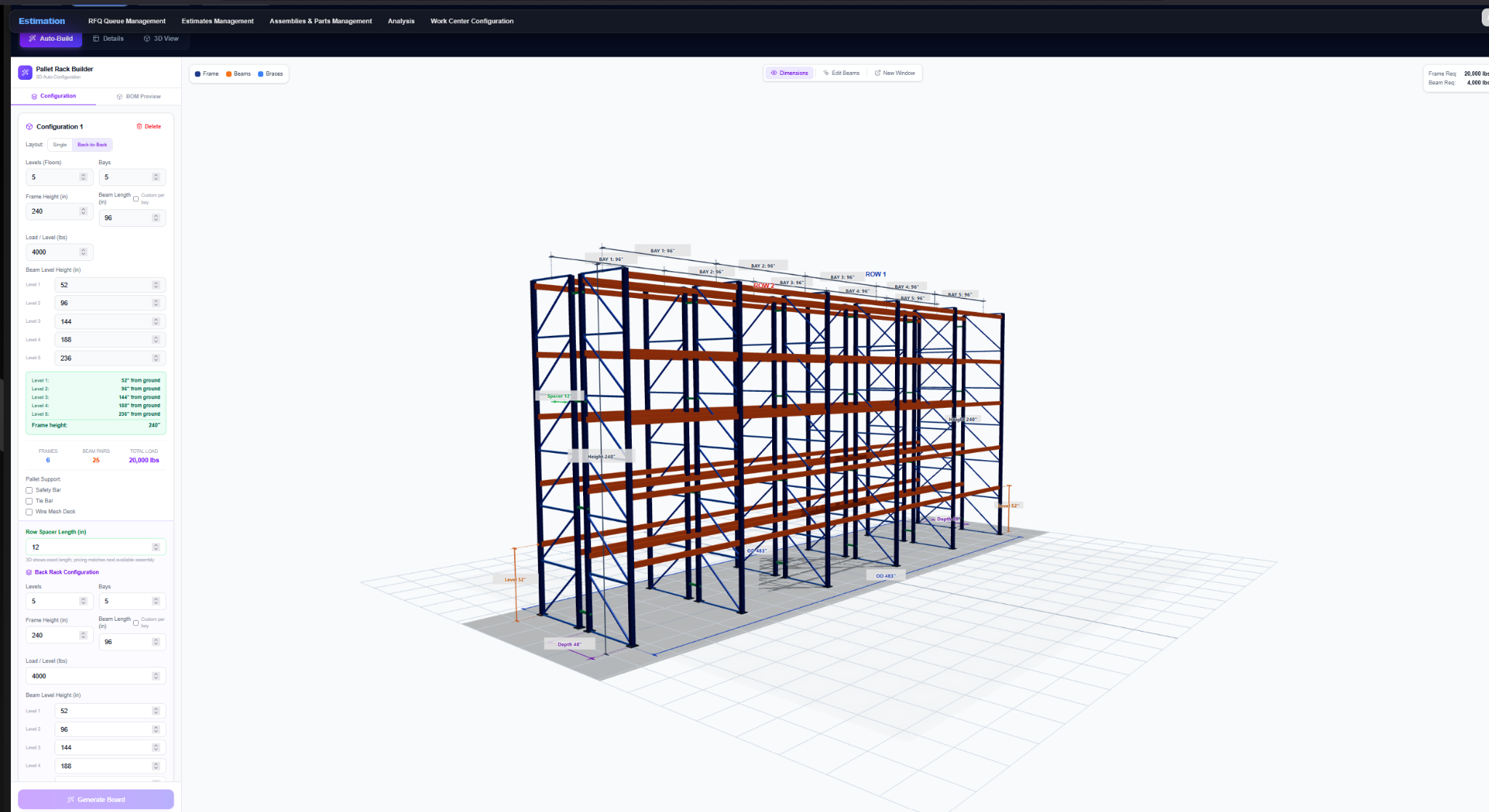 3D pallet racking configuration inside Tekra’s custom ERP